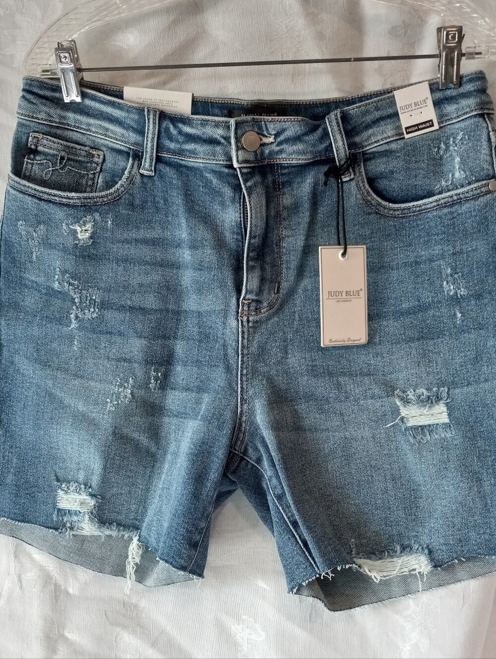Judy Blue Medium Blue High Waist Distressed Jean Shorts XL NWT